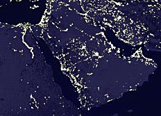 Ближний Восток из космоса ночью