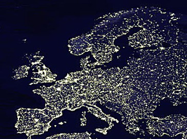 Европа из космоса ночью