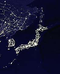 Япония из космоса ночью